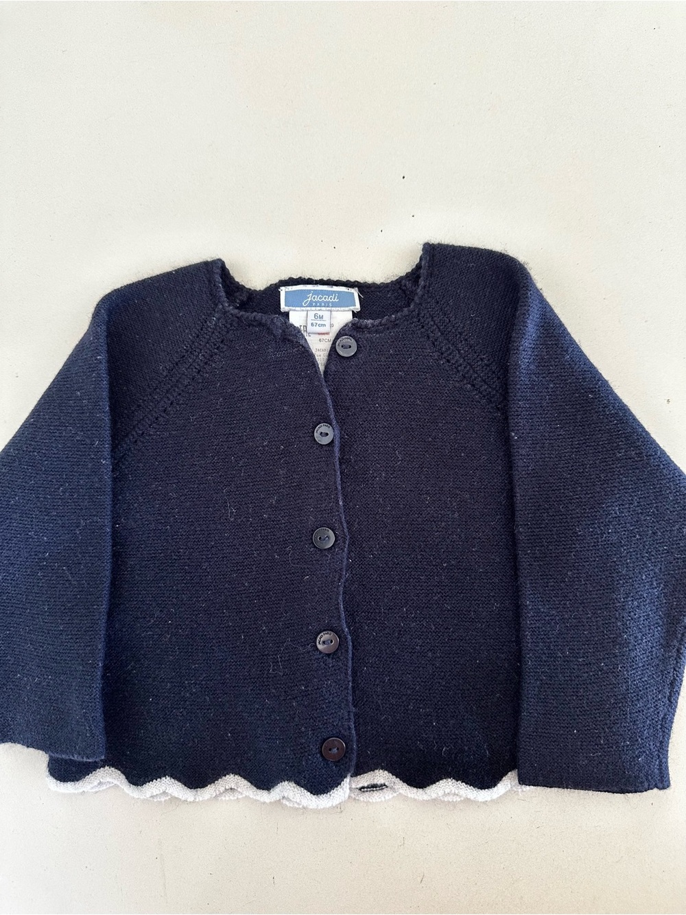 Jacadi Navy Knit Button-Front Cardigan with White Scal